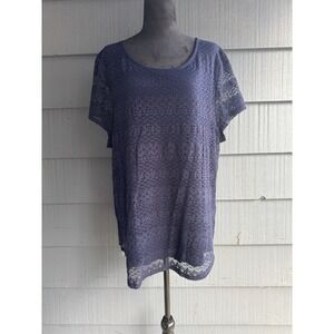 Women's Leo‎ & Nicole Navy Blue Lace XXL Short Sleeve Blouse!